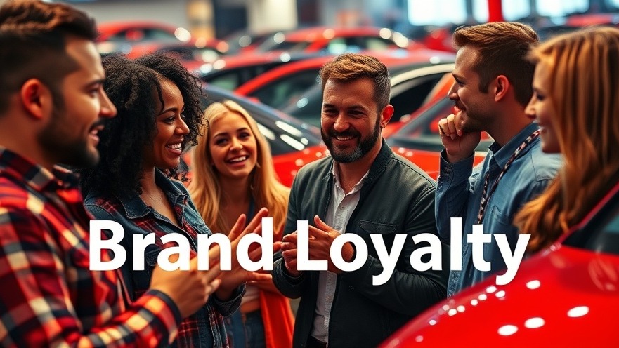 Diverse car enthusiasts express brand loyalty at an auto show, showcasing consumer behavior.