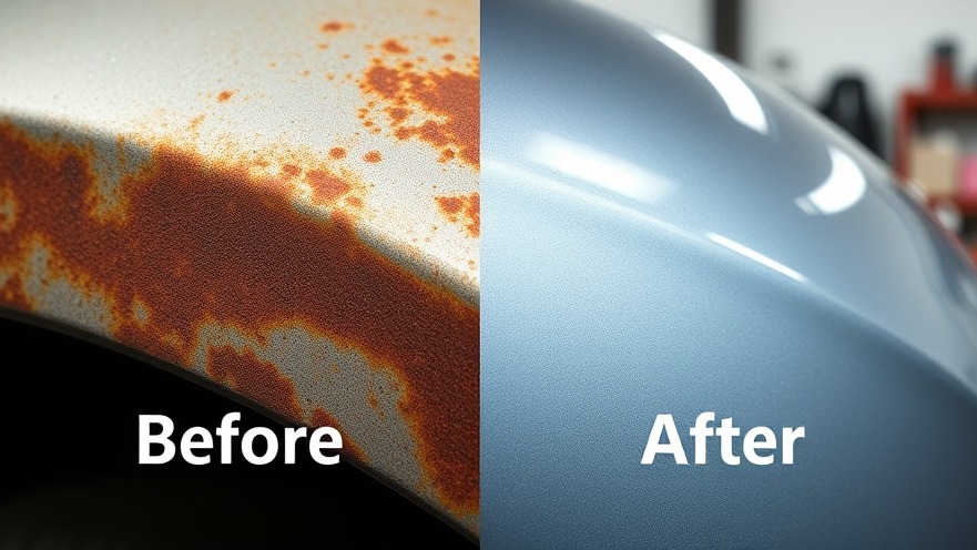 Close-up showing car rust protection treatment effectiveness, before and after.