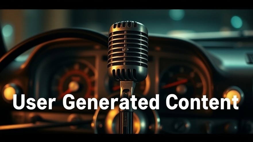 Retro microphone with vintage car dashboard, highlighting automotive marketing strategies through user-generated content.