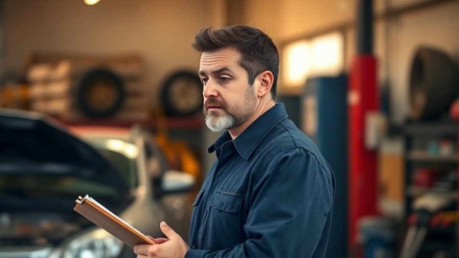 Auto shop owner reflecting on CAC for Auto Repair Shops with tools in background.
