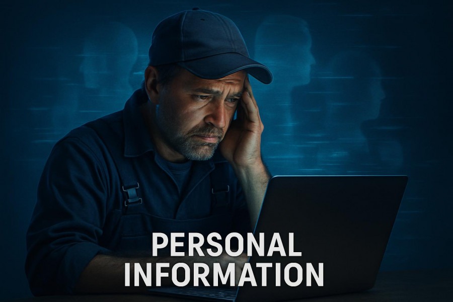 Concerned auto repair shop owner navigating data removal services amid digital privacy risks.