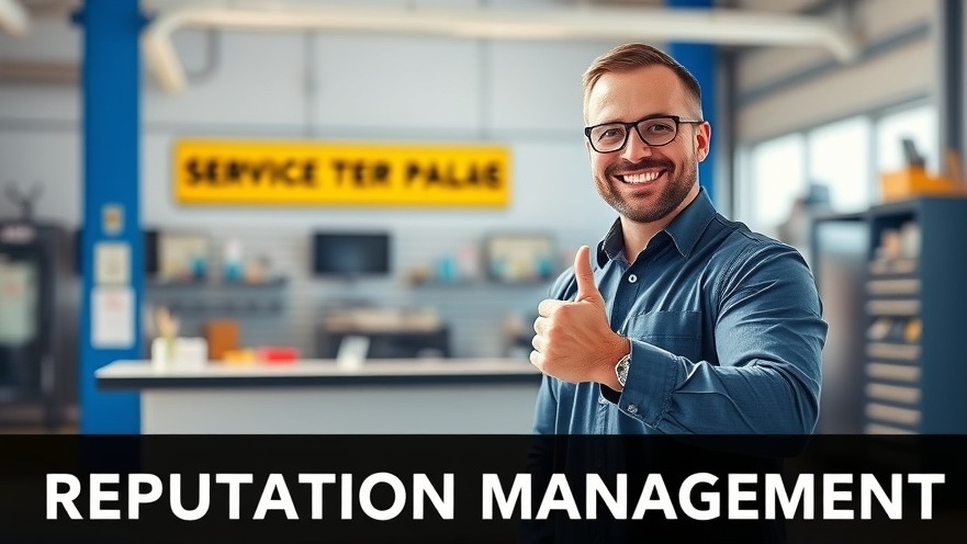 Confident auto repair shop owner with thumbs up, enhancing online presence through customer reviews.