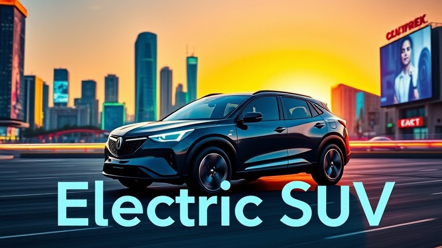 Futuristic electric SUV showcasing Honda technology against a glowing cityscape.