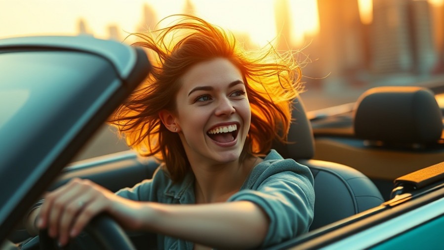Excited young driver in a stylish convertible, illustrating used car deals with Toyota durability.