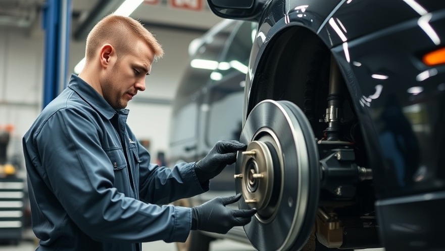 Certified auto technician inspecting brakes in a modern repair bay