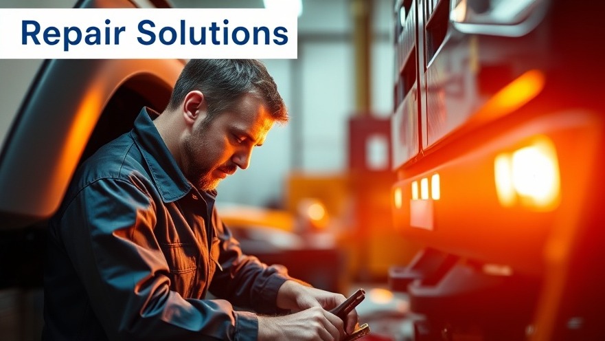 Technician at Repair Solutions fixing a fleet vehicle with warm lighting.