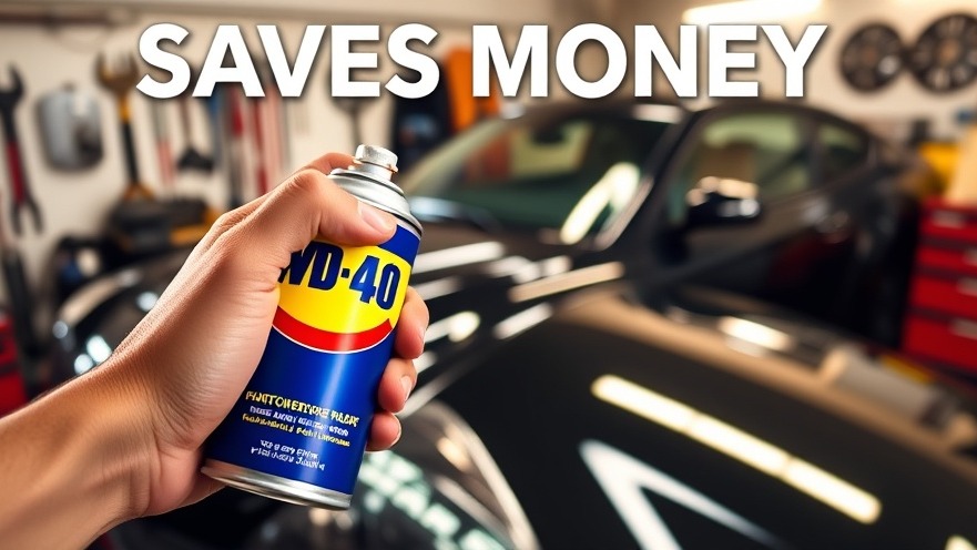 Close-up of WD-40 can with gleaming car; tips for suspension noise fix.