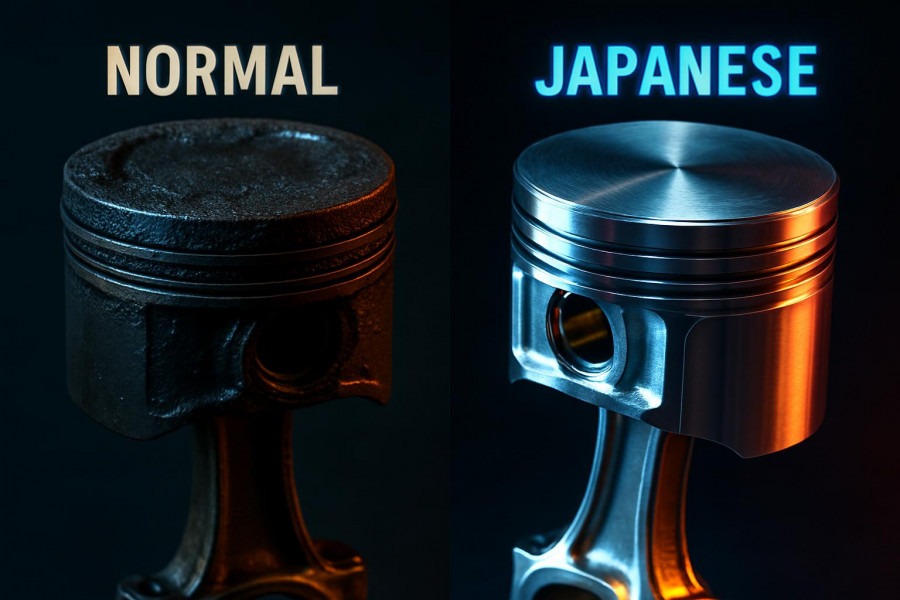 Comparison of engine pistons highlighting car maintenance; clean vs. dirty for engine health.