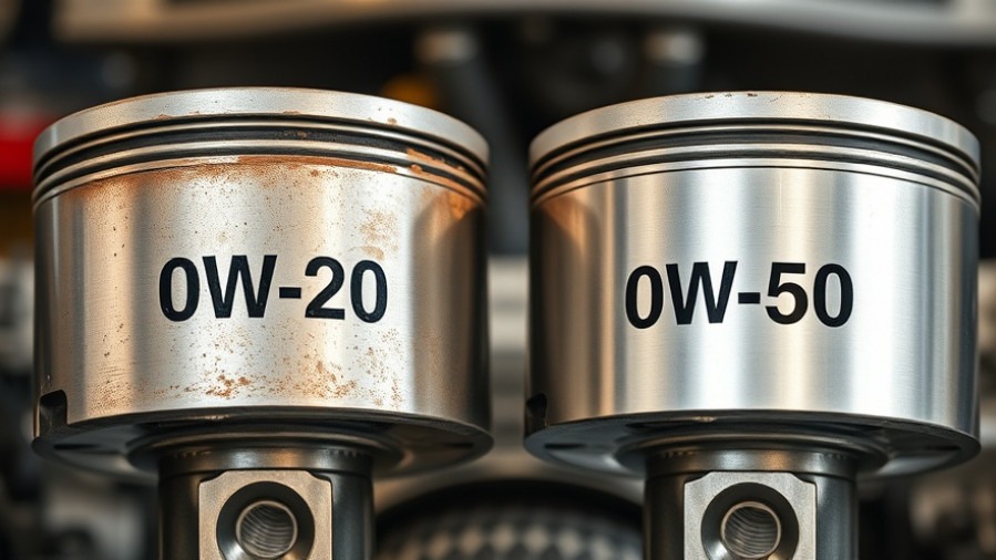 Close-up of engine pistons showing 0W-20 vs 0W-50 oil effects on performance.