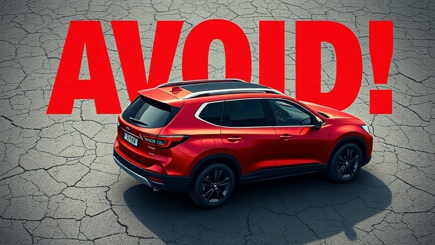 Vivid red SUV cautionary display highlighting unreliable new cars with vehicle reliability issues.
