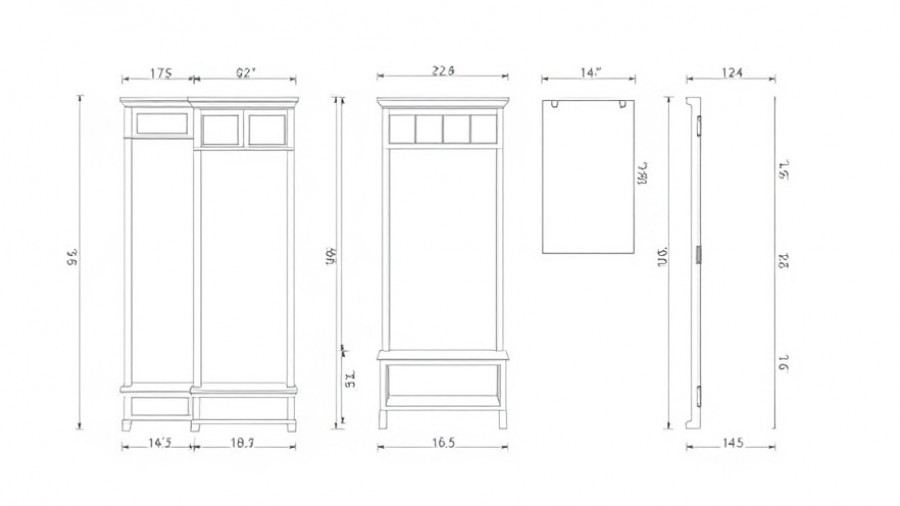 Diagram showing dimensions to build an entryway hall tree