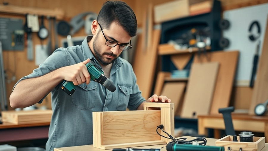 DIY enthusiast building a wooden charging station in a workshop.