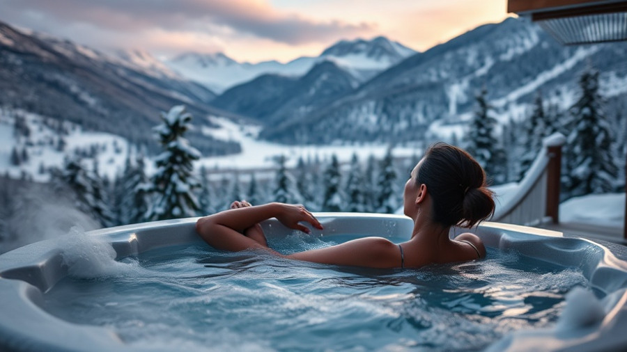 Guide to winterization: serene woman in snowy hot tub.