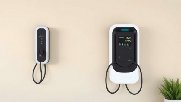 EV charging station on beige wall for EVs as backup power sources.