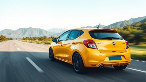 Yellow car speeding on rural road; does speeding save time.