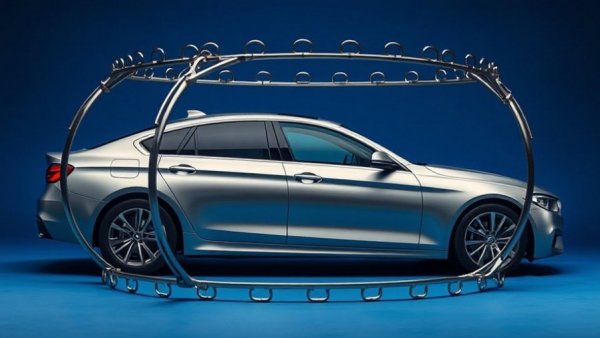 Silver sedan caught in a bear trap representing AI car listing scams.