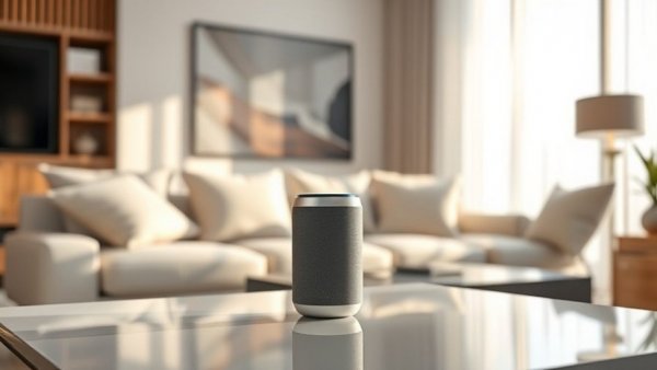 Smart speaker in modern home for home security tips.
