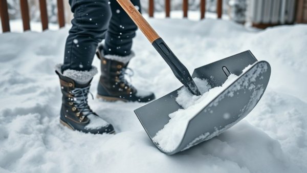 Person shoveling on snowy deck; how often should you shovel in heavy snowfall.