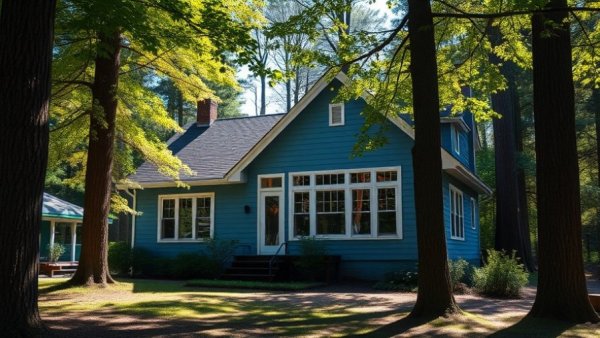 Lush surroundings of a blue split-level house for unflipping a home.