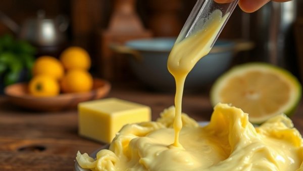 Smooth lilikoi butter being poured on a wooden table.