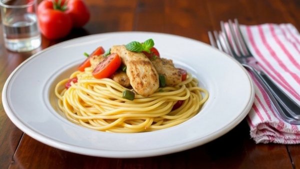 Grilled Ratatouille Spaghetti with Chicken