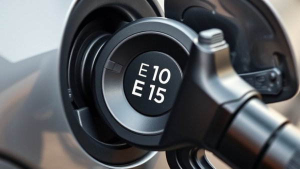 Close-up of fuel cap showing E5, E10, E15 labels illustrating E15 gasoline implications.