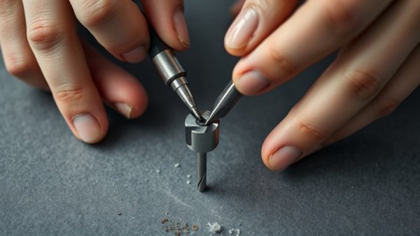 Hands carefully clean router bit, focus on clean saw blades and router bits.