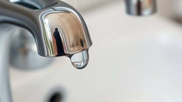 Close-up of a dripping faucet illustrating water conservation during a drought.