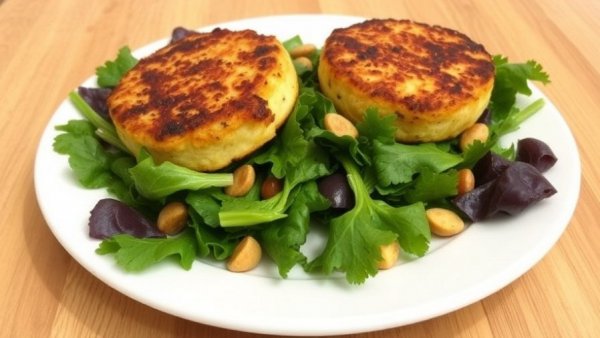 Salmon Cakes on Mixed Greens