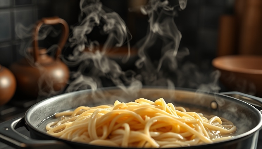Steaming pot of homemade saimin noodles cooking in water.