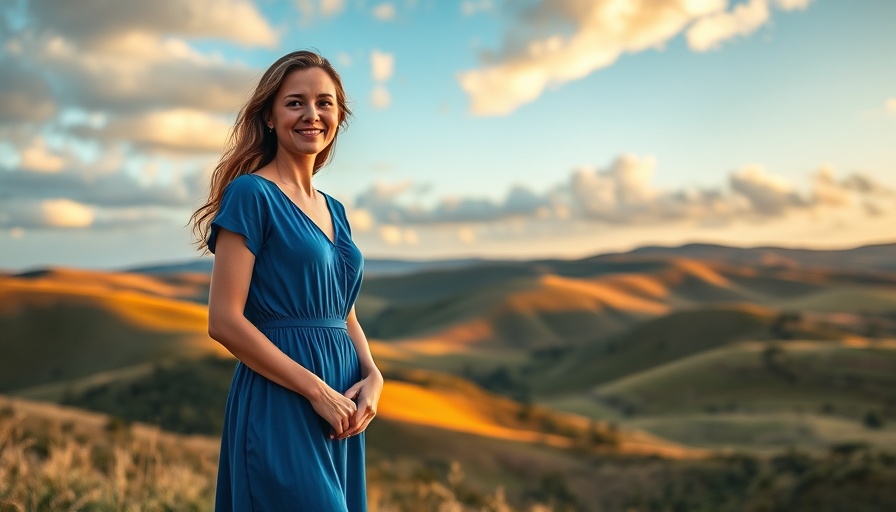 Serene woman on a journey beyond survival in a vibrant landscape.