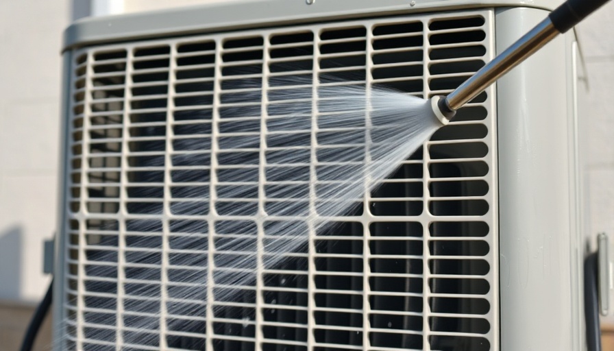 Outdoor AC unit being power washed, home maintenance checklist.