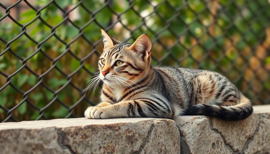 Big Island feral cat resting on a stone wall under soft lighting.