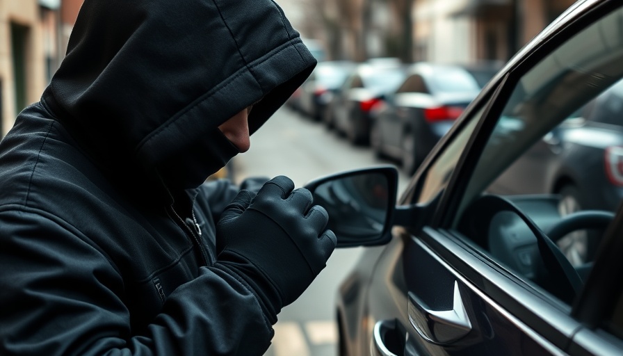 Hooded person trying to unlock car door, highlighting car theft risk of most stolen new cars 2025.