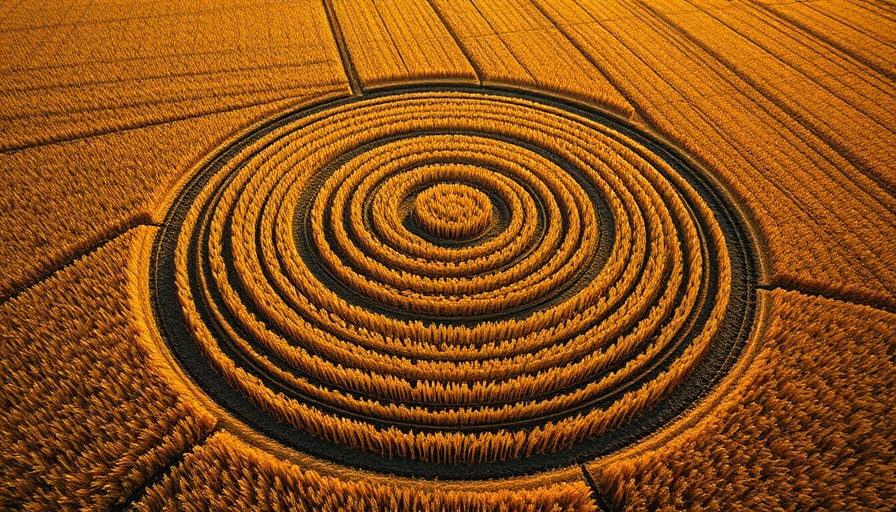 Aerial view of crop circles in a wheat field, illustrating Why We See Crop Circles.