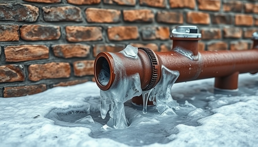 Frozen outdoor pipe with ice, highlighting winter freeze.