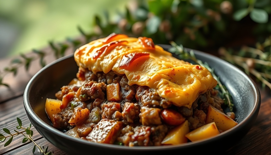 Lehua Kalima's Shepherd's Pie Recipe served on a dark plate.