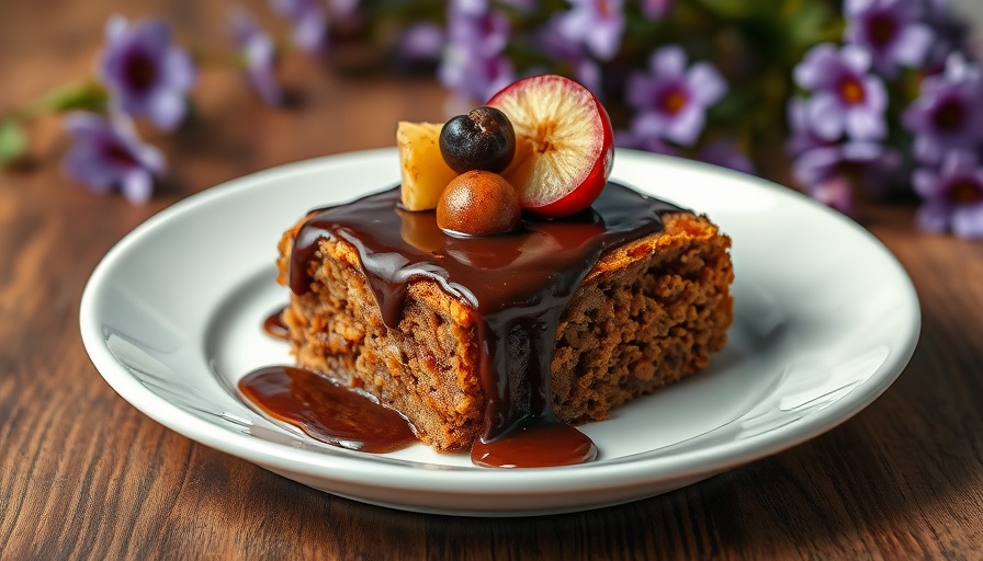 Delicious dump cake slice on plate with vibrant background.