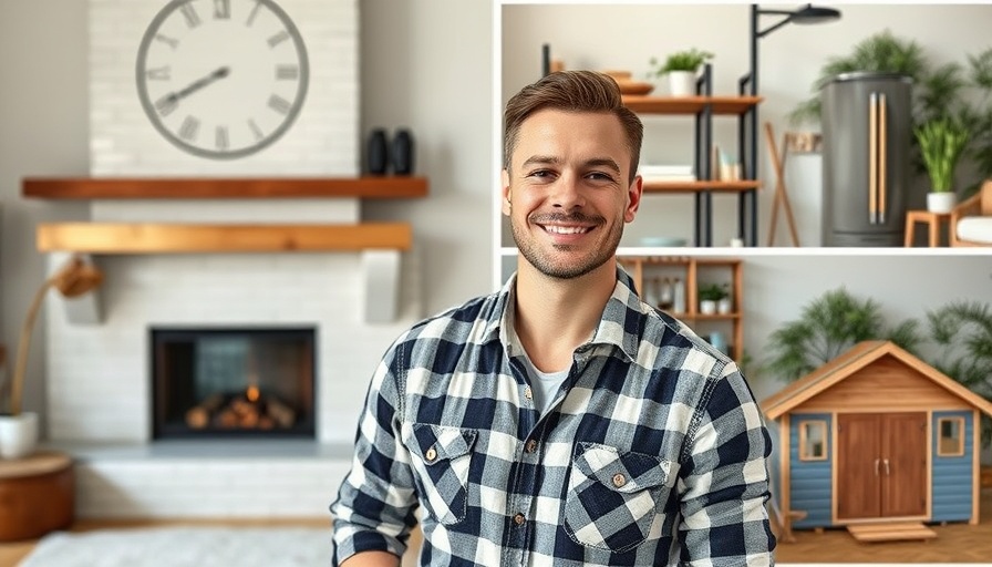 Confident man with renovation tips in a home-improvement collage.