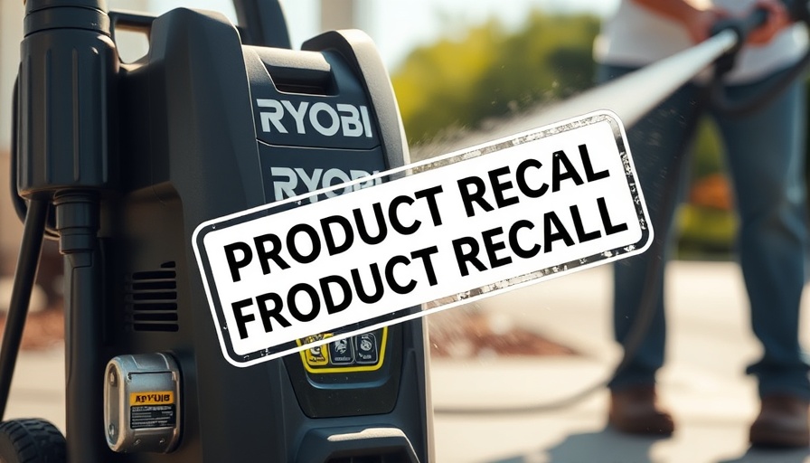 Ryobi pressure washer recall warning sign outdoors.