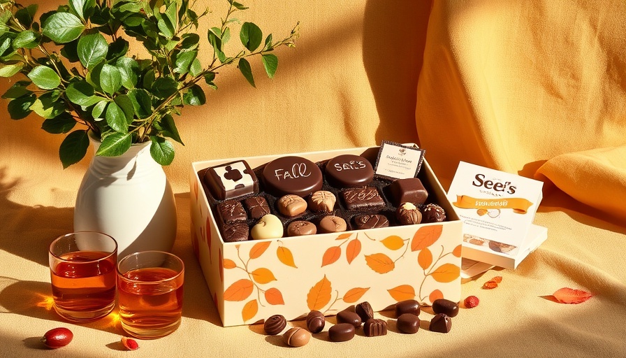See’s Candies Fall Collection with chocolates in a seasonal setting.
