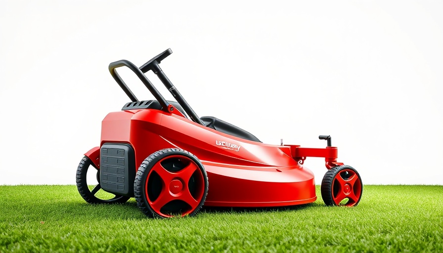 Modern electric turf equipment with battery pack on display.