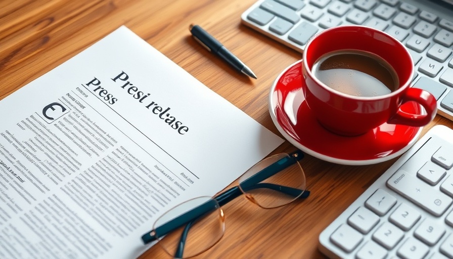 Press release on desk with coffee cup and glasses, professional tree care solutions context.