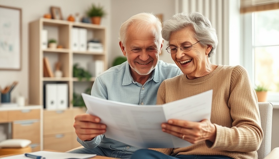 Older couple discussing finances for retirement planning in a bright home.