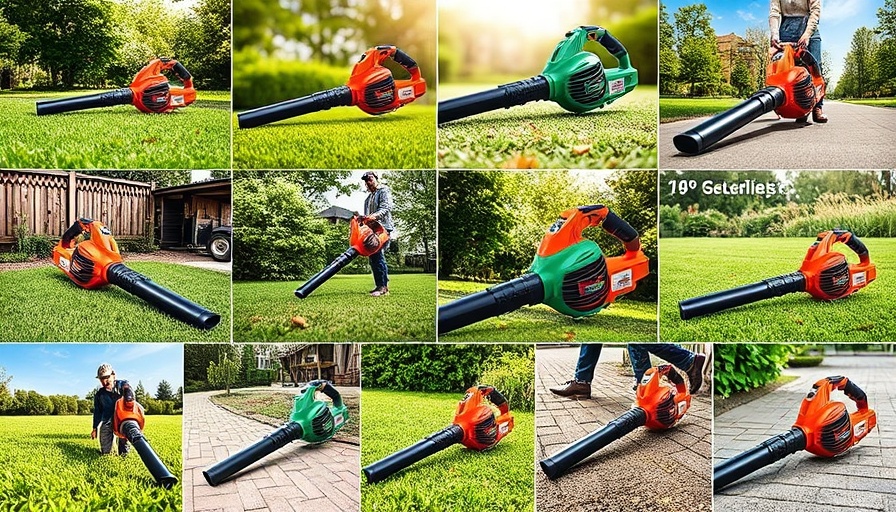 Collage of best cordless leaf blowers for 2025 in various settings.