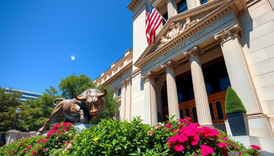 Financial building with bull and bear statue; symbolizes financial goal setting for seniors.