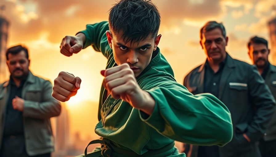 Karate Kid: Legends Netflix poster with martial artists, cityscape backdrop.