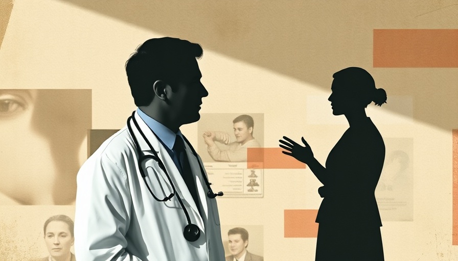 Stylized illustration of doctor and patient discussing early-onset cancer risks.