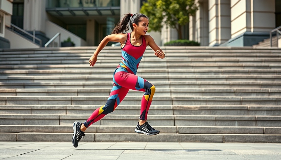 Young athlete sprinting energetically in colorful leggings, showcasing agility.