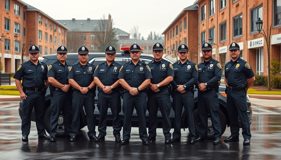 Campus police officers standing by vehicle for sexual violence prevention.